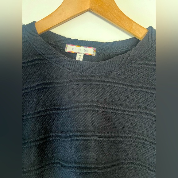 Anthropologie Eri + Ali Chelsea Knit Top Lace Balloon Sleeves Solid Black Medium - Picture 5 of 9